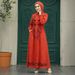 Elegant Embroidered Loose-Fit Maxi Dress With Lapel Collar – Boho Chic Women's Dress In 6 Colors (White, Red, Brown, Green, Black, Khaki)_ecoleips.com