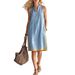 New 2026 Women's V Neck Sleeveless Dress European American Style Cotton Linen Summer Casual Elegant Midi Skirt for Beach Vacation_ecoleips.com