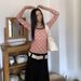 Deeptown Vintage Korean Style Plaid T-Shirts Women Pink Y2k Retro Long Sleeve Tees Harajuku Acubi Fashion Aesthetics Mesh Tshirt_ecoleips.com