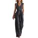 Women Sleeveless V Neck Wide Leg Jumpsuit With Belt Solid Color Casual Elegant One Piece Romper Dress For Daily Wear_ecoleips.com