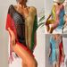 Color Blocked Sexy Loose Pullover V Neck Tassel Hollow Out Beach Sun Protection Bikini Cover Up_ecoleips.com