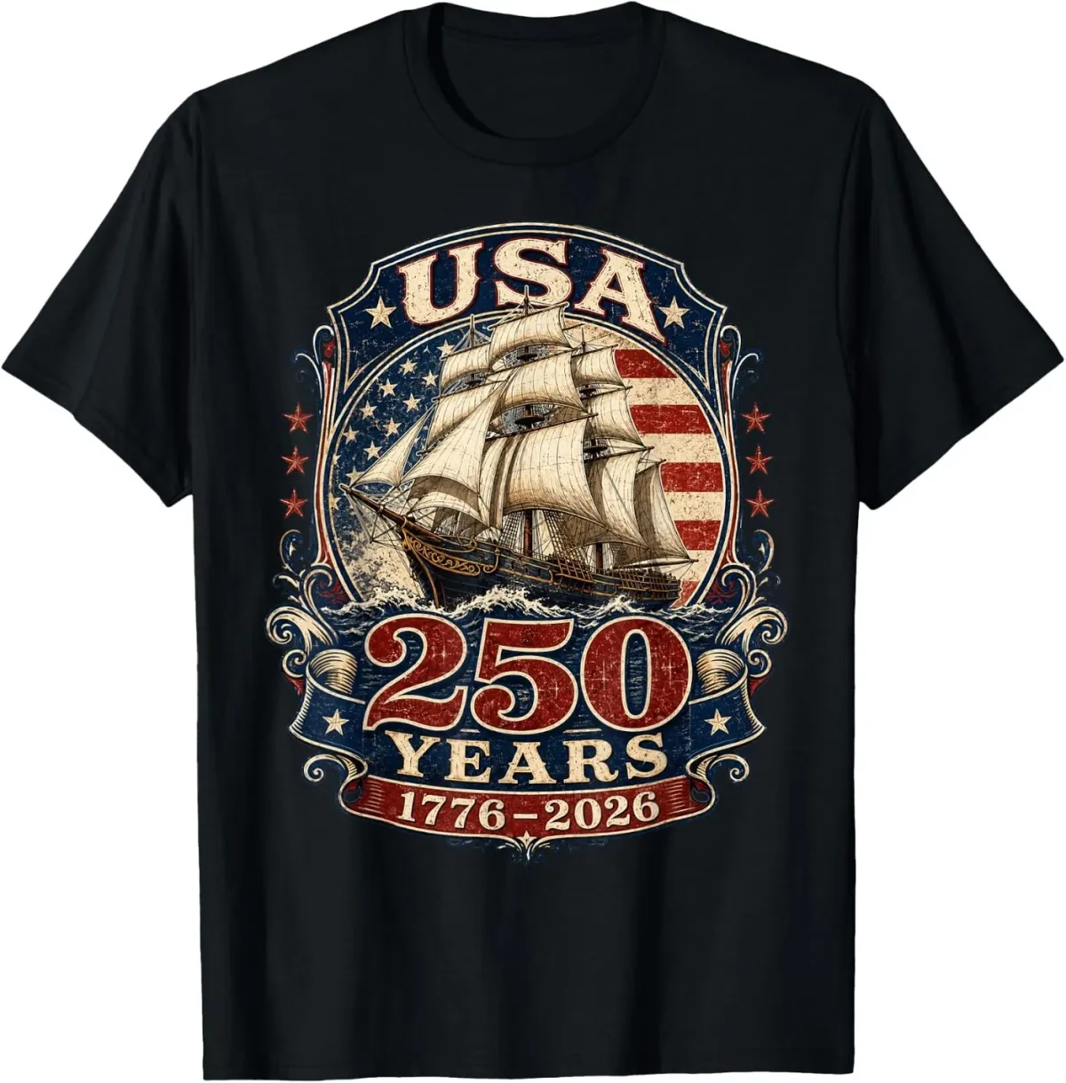 Women's T-Shirts USA 250 Years Vintage Sailing Ship T-Shirt_ecoleips.com