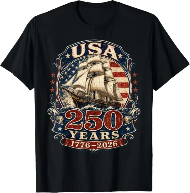 Women's T-Shirts USA 250 Years Vintage Sailing Ship T-Shirt_ecoleips.com