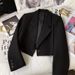 Petite Blazer For Women, Short Black Jacket With Peony Sleeves – British Style Office Wear, Spring Autumn Formal Coat, Slim Fit Stretchy Polyester_ecoleips.com