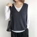 Cross-border V-neck Knitted For Women, Fashionable New Vintage Simple Layered Solid Color Loose Vest Top Trendy_ecoleips.com