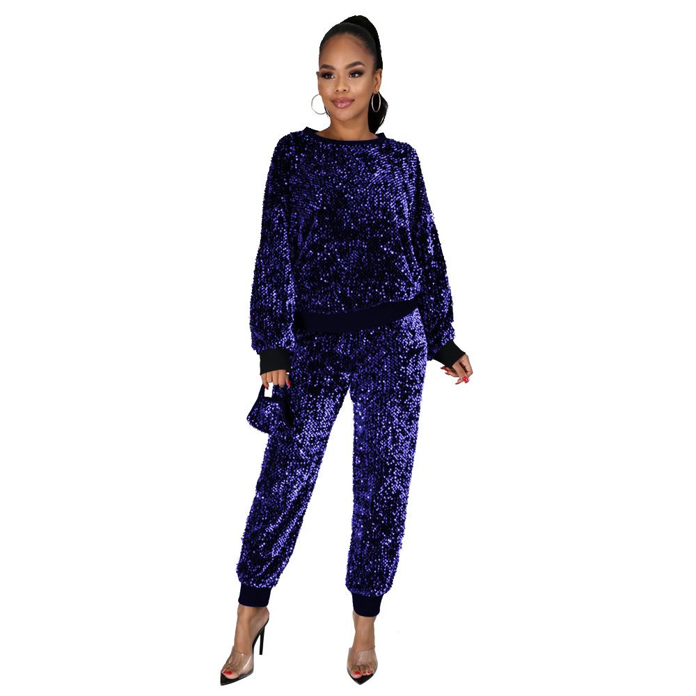 Women's Clothing Elegant Beaded Two-Piece Suit – V-Neck Jacket & High-Waisted Trousers Set"_ecoleips.com