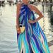 In Stock 2025 Summer New Fashion Women's Printed Halter Bohemian Mid-Length Beach Dress_ecoleips.com