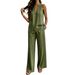 Women's Sleeveless V-Neck Wide-Leg Jumpsuit Set Casual Solid Color Matching Outfit Comfortable Two-Piece_ecoleips.com