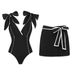 Women's Black And White Color Block One Piece Swimsuit with Bow Tie European American Style Sweet Girl Cross Border Short Skirt_ecoleips.com
