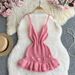 Women's Clothing Pure Desire Sexy Hot Girl Suspender Hip Skirt Summer Design Three Dimensional Flower Waist Ruffle Knitted Dress_ecoleips.com