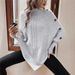 High-Neck Cape Knit Sweater – Women’s Batwing Sleeve Button-Detail Pullover For Autumn & Winter (Khaki/Black/Gray, One Size, Gothic Elegance)_ecoleips.com