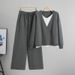 Women’s Knit Sweater & Wide-Leg Pants Set – Oversized Cardigan & High-Waisted Trousers – Color-Blocked Office-to-Weekend Coord (Khaki/Black/Gray)_ecoleips.com