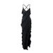 2025 Foreign Trade Women's Sexy V-Neck Ruffled Side Slit Backless Strap Dress Wholesale Hot Girl European And American_ecoleips.com