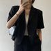 Off White Short Sleeved Blazer Women's Outerwear Trendy Petite Fit Summer Style_ecoleips.com