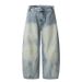 American-style Washed Distressed Curved Hem Jeans For Women, Cleanfit High Street Retro Loose Casual Versatile Wide-leg_ecoleips.com