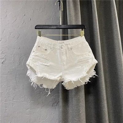 ins Sexy Low-waisted Denim Shor For Women, Summer Fringe Pan, 2026 New Korean Style Loose Ripped A-line Wide-leg_ecoleips.com