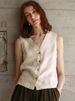 Aria Basics Summer Pure Linen For Women, French-style Relaxed Niche V-neck Sleeveless Top, European And American Casual Old Money_ecoleips.com