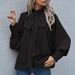 Women's Clothing High Neck Bow Tie Puff Long Sleeve Women's Top Style Loose Fit Versatile Clothing Best Seller_ecoleips.com