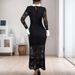 Women's Clothing Elegant Black & White Color Block Long Dress With Lapel & Lace Patchwork - Seasonless Investment Slim Fit_ecoleips.com