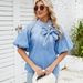K New Retro Loose Collar Lace Up Denim Shirt With Bow Top For Women_ecoleips.com