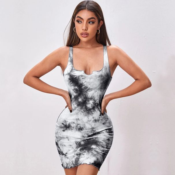 Voya 2026 Spring Summer Cross-Border European And American Women's Fashion Sexy Slim Tie-Dye Printed Bodycon Short Tank Top_ecoleips.com