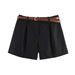 PB&ZA Women's High-Waisted Casual Shorts European American Fashion Summer Arrival with Belt 2026 New 4387472_ecoleips.com