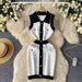 Women's Clothing Light Luxury High End Sleeveless Contrast Color Knitted Dress For Women Polo Collar Single Breasted Royal Sister Temperament Dress_ecoleips.com