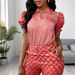 Women's Clothing Women's Fashion Red Polka Dot Casual Suit With Belt_ecoleips.com