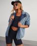 Women's Distressed Denim Quilted Jacket With Stand Collar & Side Pockets – Oversized Streetwear Coat For Fall_ecoleips.com