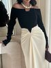 Women's Clothing Elegant Bodycon Pearl Dress – Color Blocked Evening Gown For Parties & Special Occasions_ecoleips.com