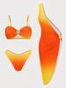 Women's Clothing Three Piece Metallic Bikini Set European American Style Sexy Solid Color Cross Two Piece Swimsuit_ecoleips.com