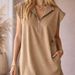 Sleeveless A-Line Dress With Double Pockets & V-Neck – Flounce Hem, Zipper Detail (Xs-Xxxl, Polyester-Spandex Blend)_ecoleips.com