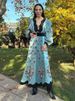Fashion Patchwork A Line V Neck Dress For Women Elegant Floral Printed Long Sleeve Dresses 2025 Spring New Chic Beach Vestidos_ecoleips.com