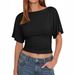 2026 New Summer Women Boat Neck Wrap Tops Casual Short Sleeve Self Tie Waist Slim Fashion T Shirt_ecoleips.com