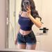 Light Blue Vintage Design Rivet Low Waist Hip Enhancing Denim Shorts For Women 2025 Spring New Tight Slimming Hot Pants_ecoleips.com