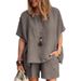 Women's Sports Suit Casual Loose Fit Chic Short Sleeve Solid Color Spring Summer Fashion Set_ecoleips.com