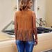 Women's Thickened Suede Fringe Vest Sleeveless Open Front Cardigan Casual Boho Chic Outerwear Coffee Black White Fall Winter_ecoleips.com