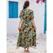 Cross-border Real-shot Rayon Printed Ruffle Batwing Sleeve V-neck Waist-cinching Bohemian Dress_ecoleips.com