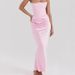 2026 European And American New Style Multi-color Waist Cinching Off-shoulder Fishbone Ruched Long Bodycon Dress Satin_ecoleips.com