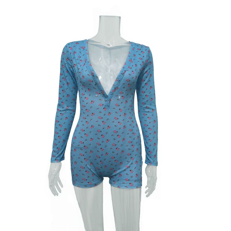 Women's Clothing Summer New Fashion Floral Print Long Sleeved Jumpsuit Casual Versatile Short Jumpsuit_ecoleips.com