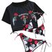 Sexy Three Piece Women's Swimsuit Set With Rose And Skull Print Halter Neck Drawstring Style New Export Bestseller_ecoleips.com