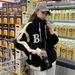 Korean-Style Fleece Baseball Jacket – Oversized Color-Block Stand Collar Zip-Up (Unisex Streetwear, Soft Modal Blend, Trendy Fall/Winter Outerwear)_ecoleips.com