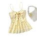 Women's Casual Check Front Bow Camisole Strapless Spring Summer Vacation Top_ecoleips.com