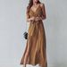 2023 European And American Cross-border Summer New Women's Elegant Strap Dress, Sexy Deep V-neck, Tie-waist, Slit Dress_ecoleips.com
