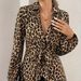 Women's Clothing long sleeved tops spring new leopard print lace up V neck temperament long sleeved shirt_ecoleips.com
