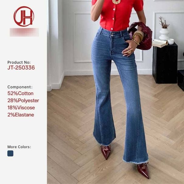 High-Waisted Flared Jeans For Women – Vintage Double Button, Raw Hem, Stretchy Denim (S-Xl, Dark Blue, Retro & Slimming Fit)_ecoleips.com