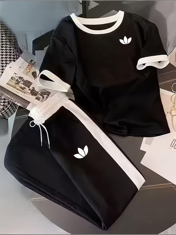 Women's Clothing Women's Loose Comfortable T-Shirt Drawstring Pants Set Summer Casual Short Sleeve Print For Formal & Casual For Women_ecoleips.com
