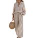 Women's Casual Long-Sleeve Shirt & Pants Set – Breathable Cotton Blend Lounge & Workwear Outfit In 6 Colors_ecoleips.com