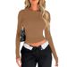 Aria Basics Aria Basics Popular Fashion Casual Long Sleeve Spring Autumn Solid Color Slim Fit Pullover T-Shirt Women's Streetwear Base Shirt Top_ecoleips.com