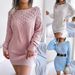 Ins Style Real Shot Autumn Winter Fashion Hollow Out Off-Shoulder Long Sleeve Pullover Sweater Dress Hot-Selling_ecoleips.com